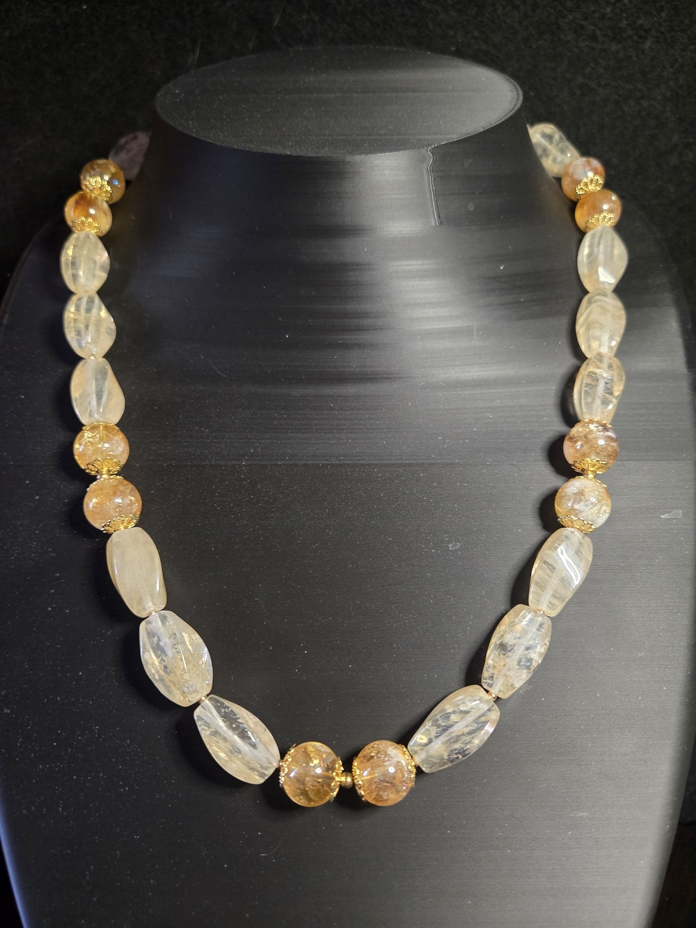 Artisan Citrine And Gold Rutilated Quartz Beaded Women's Necklace